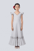 Traje flamenca niña blanco lunar marino - Lunares del Este