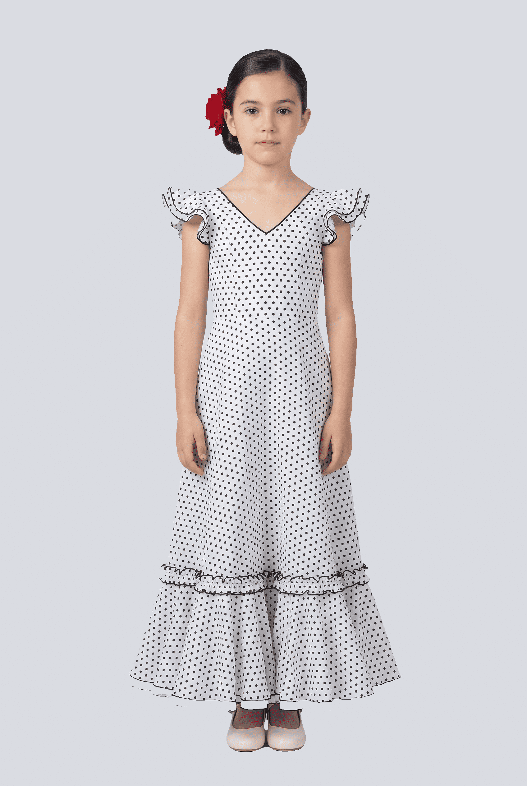 Traje flamenca niña blanco lunar marino - Lunares del Este