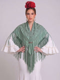 Mantón seda raquel verde bordado verde - Lunares del Este