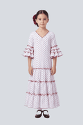 Traje flamenca niña blanco lunar granate - Lunares del Este