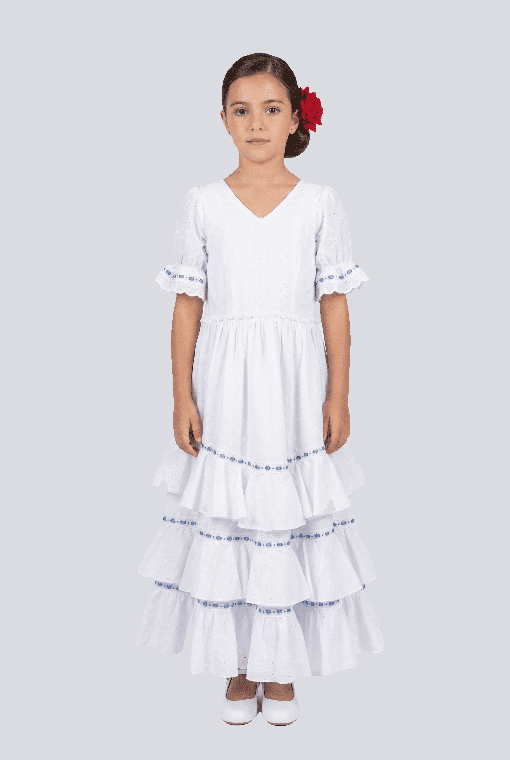 Traje flamenca niña blanco lunar rojo - Lunares del Este