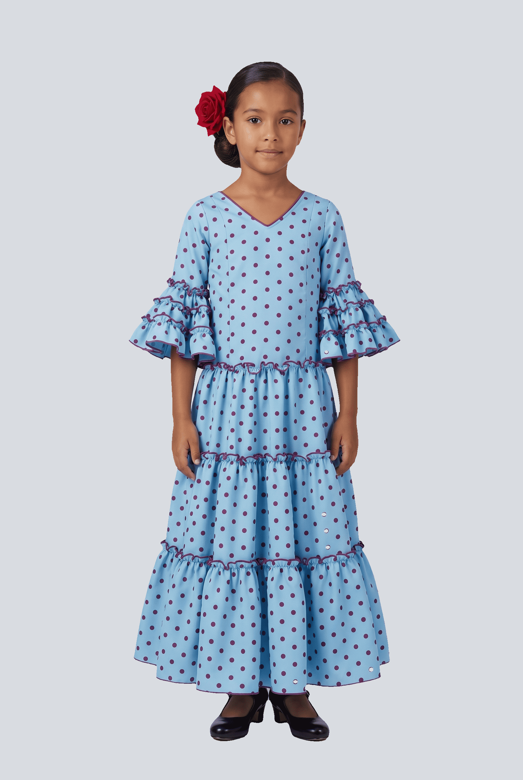Traje flamenca niña azul lunar - Lunares del Este