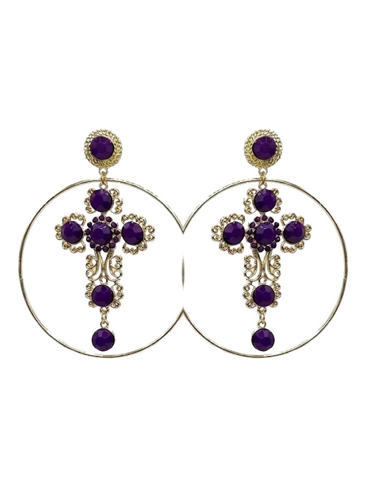 Pendiente aro cruz morado - Lunares del Este