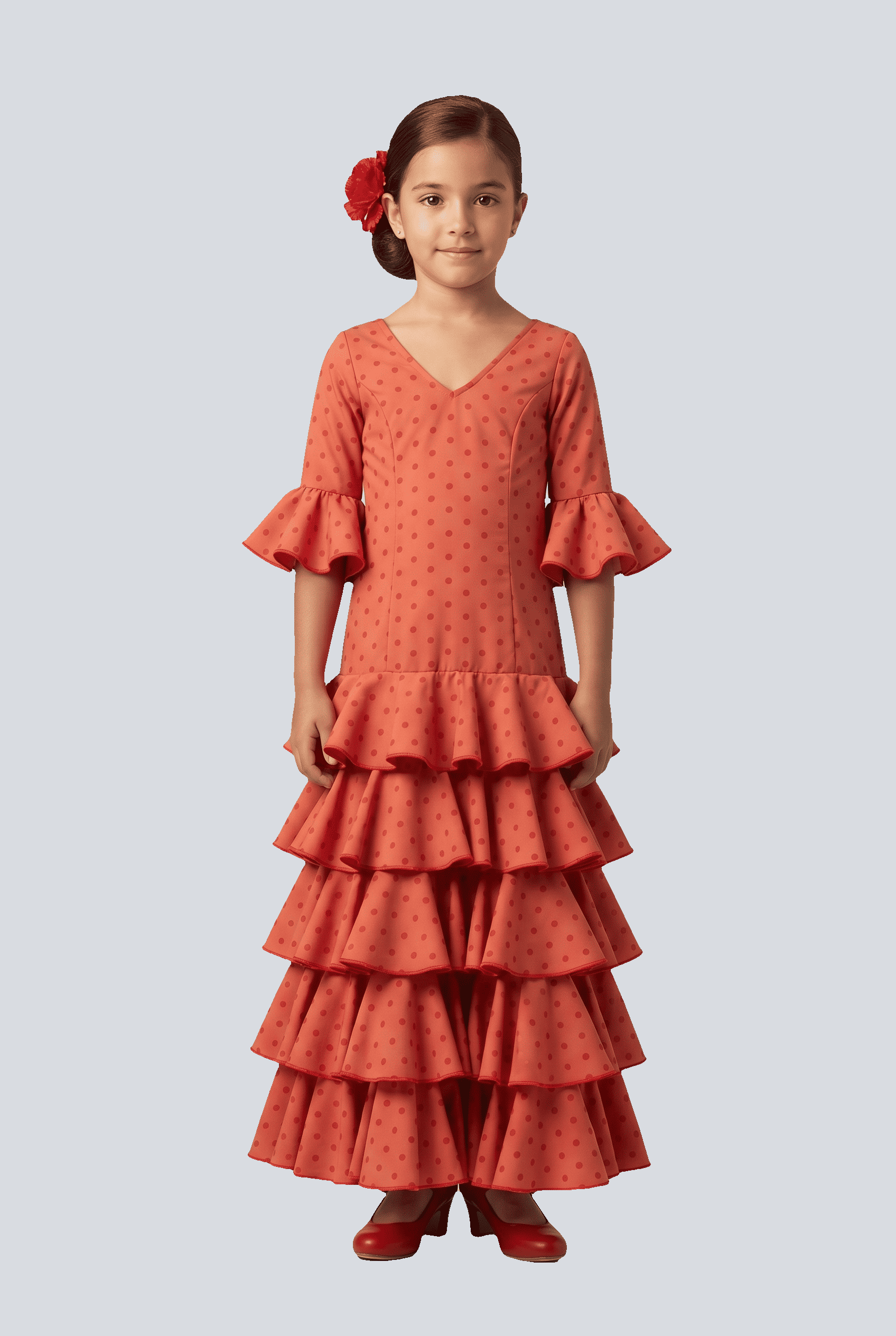 Traje flamenca niña rojo lunar blanco - Lunares del Este