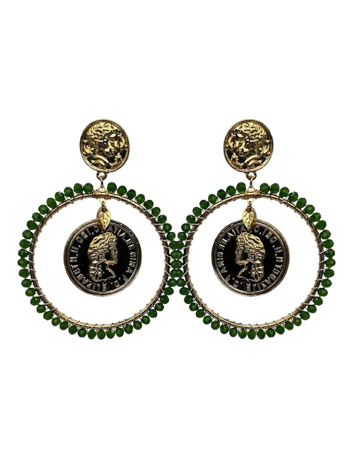 Pendiente aro moneda verde - Lunares del Este