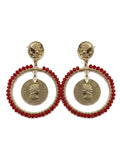 Pendiente aro moneda rojo - Lunares del Este
