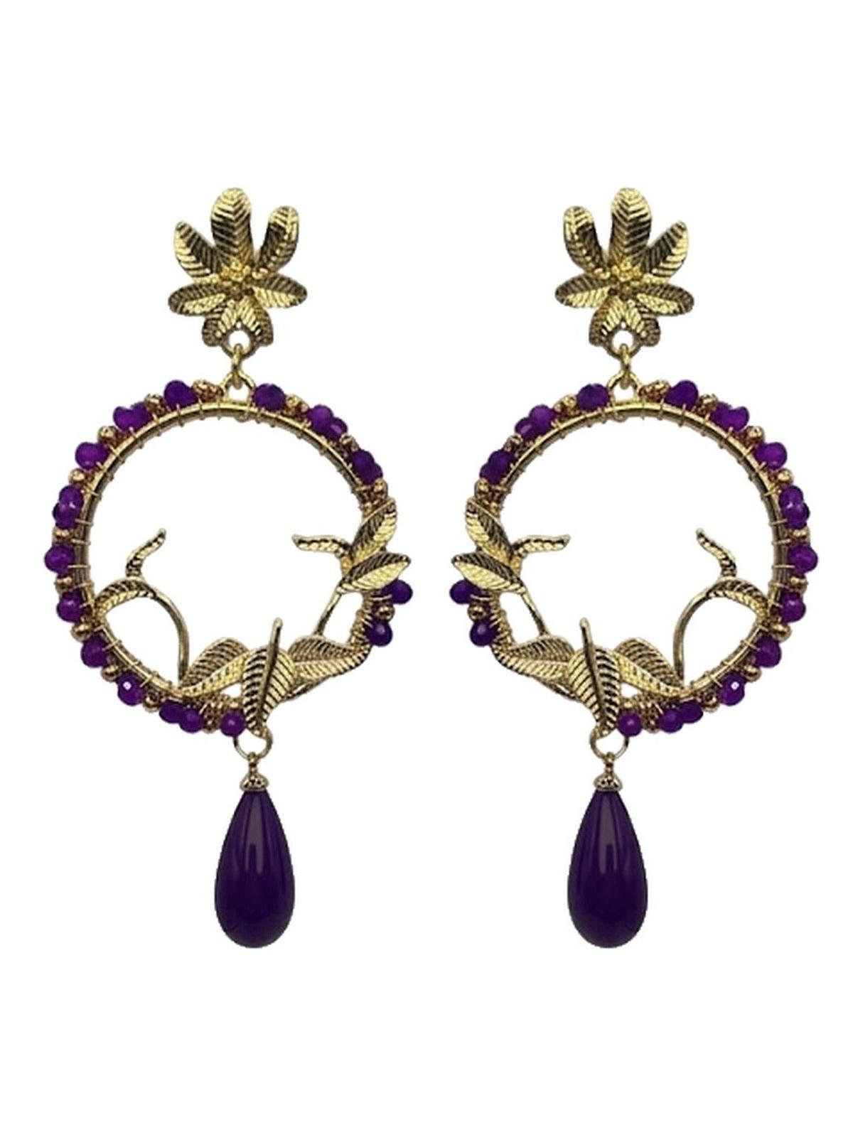 Pendiente círculo lágrima morado - Lunares del Este