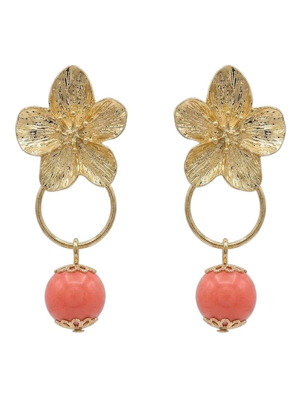 Pendiente flor bolita coral - Lunares del Este