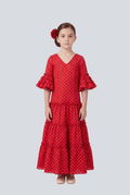 Traje flamenca rocio niña blanco lunar rojo - Lunares del Este