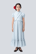 Traje flamenca nuria niña blanco flores celeste - Lunares del Este