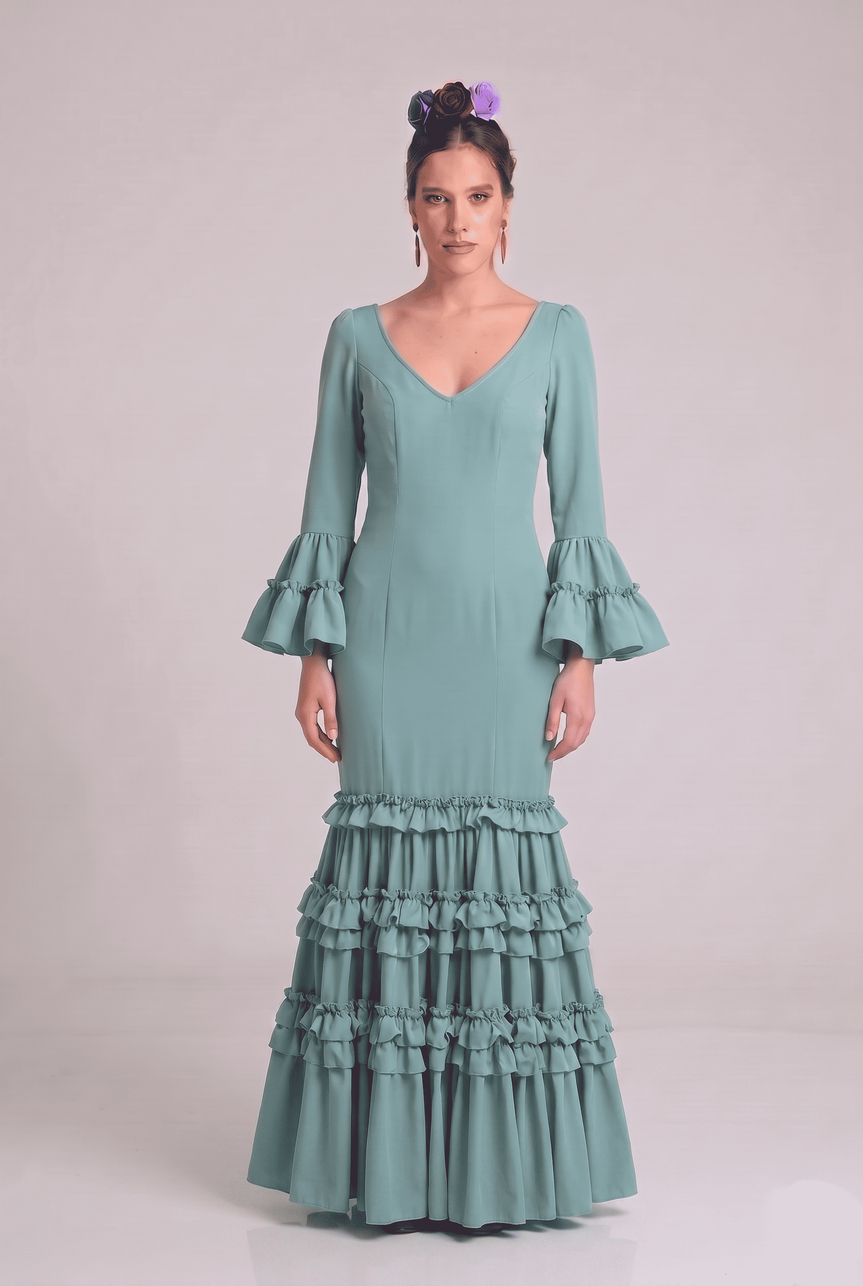 Traje flamenca cordoba verde agua - Lunares del Este