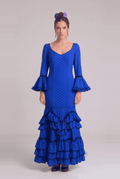 Traje flamenca cordoba azul royal lunar negro - Lunares del Este
