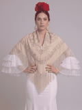 Mantón algodón raquel beige topo bordado beige - Lunares del Este