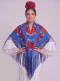 Mantón seda araceli rojo bordado rojo - Lunares del Este