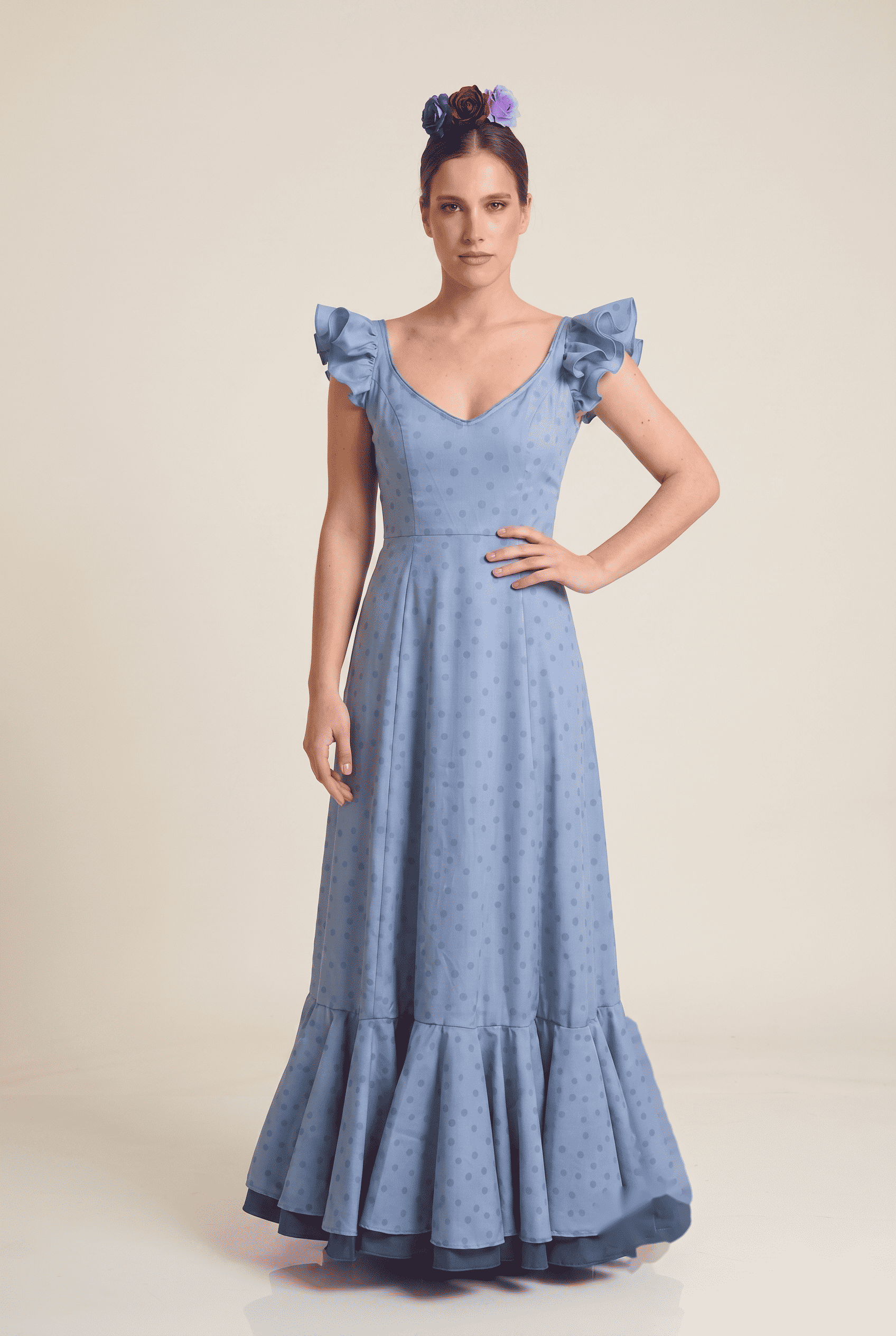 Traje flamenca princess celeste lunar celeste - Lunares del Este