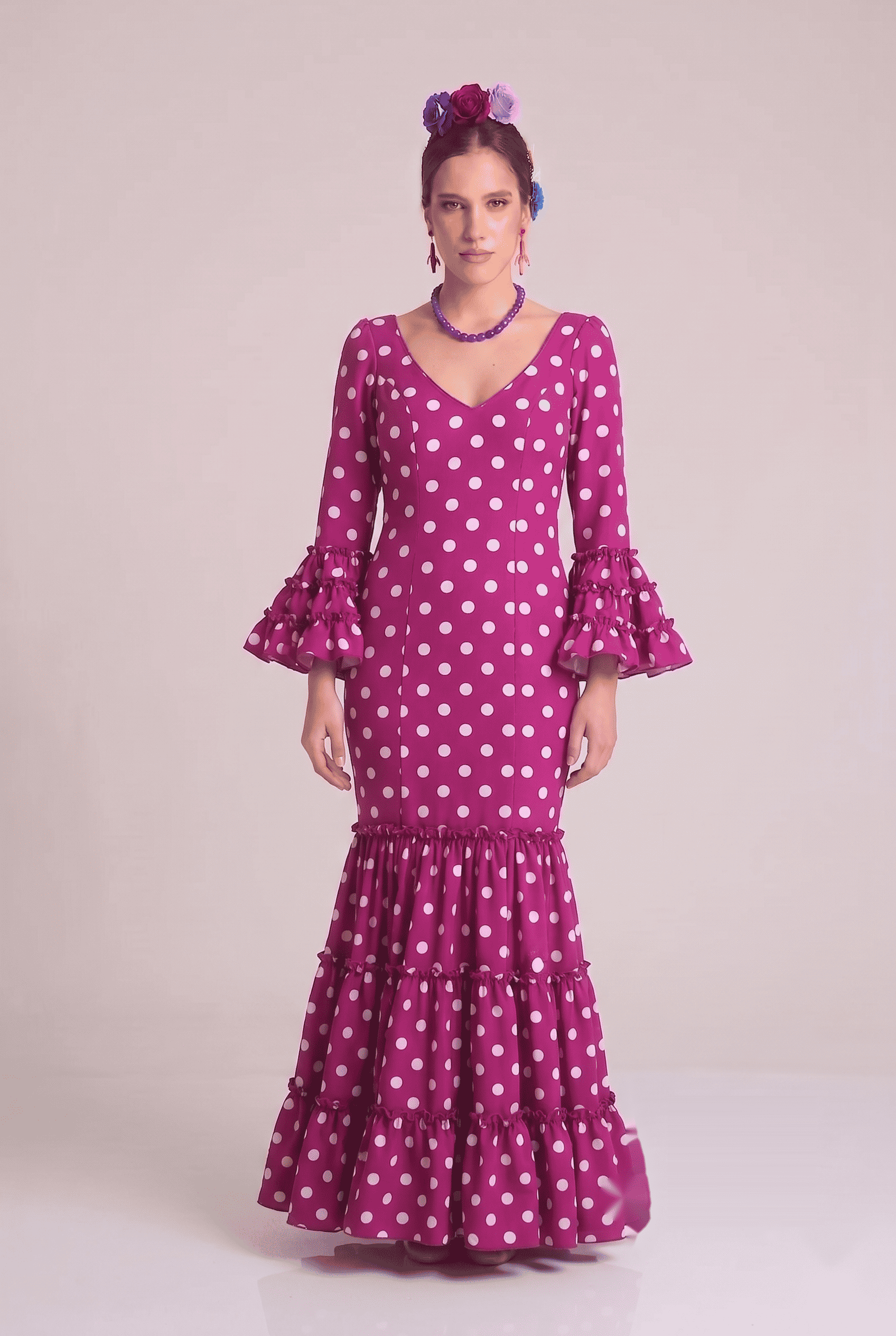 Traje flamenca cordoba buganvilla lunar blanco - Lunares del Este