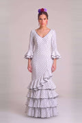 Traje flamenca cordoba marfil lunar negro - Lunares del Este