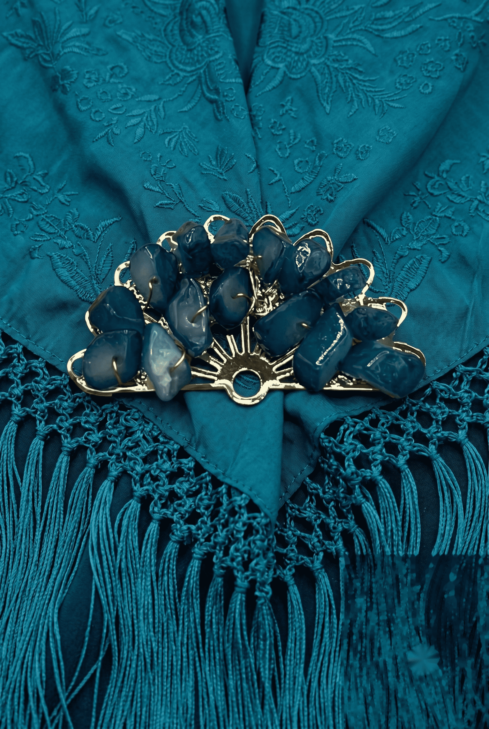 Broche mini abanico piedra azul - Lunares del Este