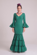 Traje flamenca cordoba verde lunar blanco - Lunares del Este