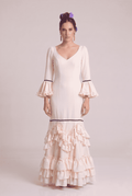 Traje flamenca madrid beige terciopelo azul marino - Lunares del Este