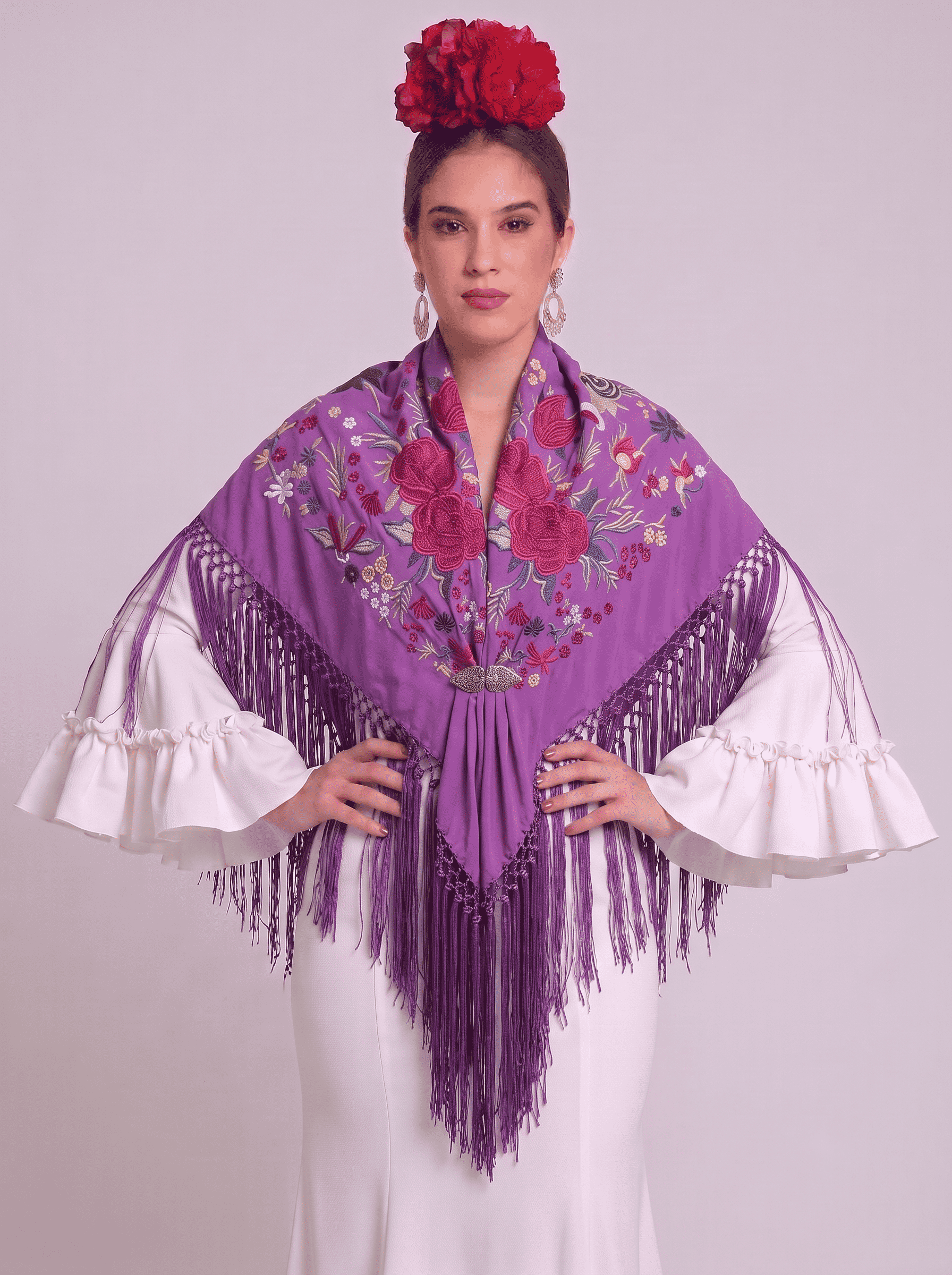 MANTÓN ALGODÓN MARTA LILA BORDADO BUGANVILLA