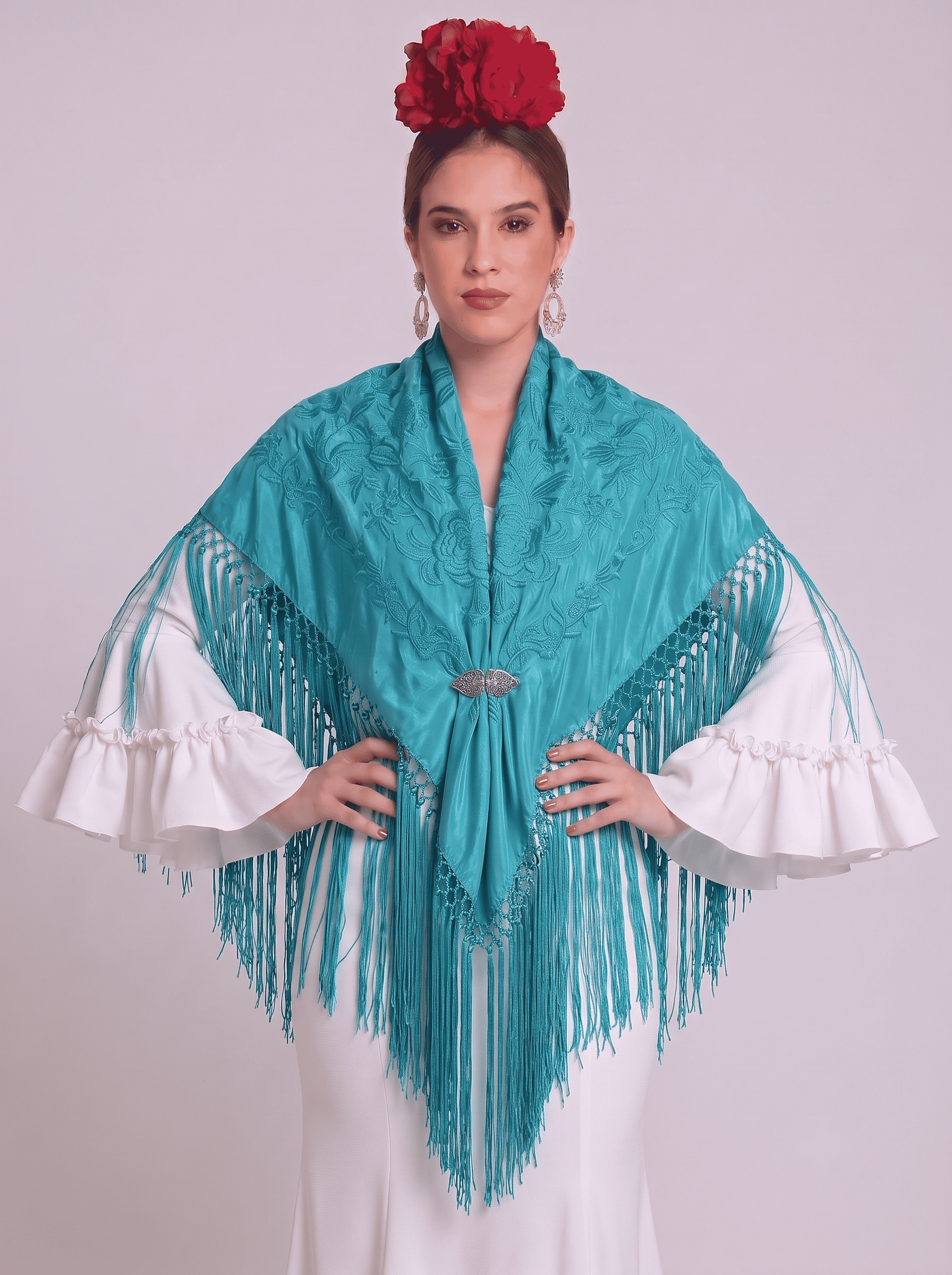 MANTÓN ALGODÓN RAQUEL TURQUESA BORDADO TURQUESA