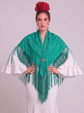 MANTÓN SEDA ALMUDENA ESMERALDA BORDADO VERDE