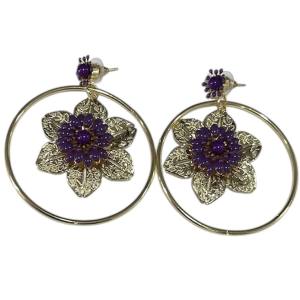 Pendiente aro flor morado