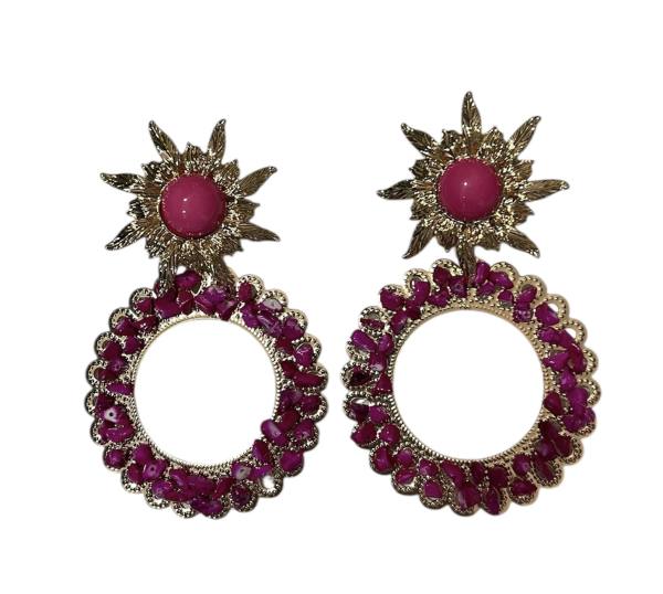 Pendiente sol piedras fucsia